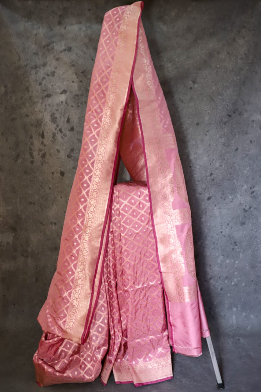 Pink Banarasi brocade Katan silk saree