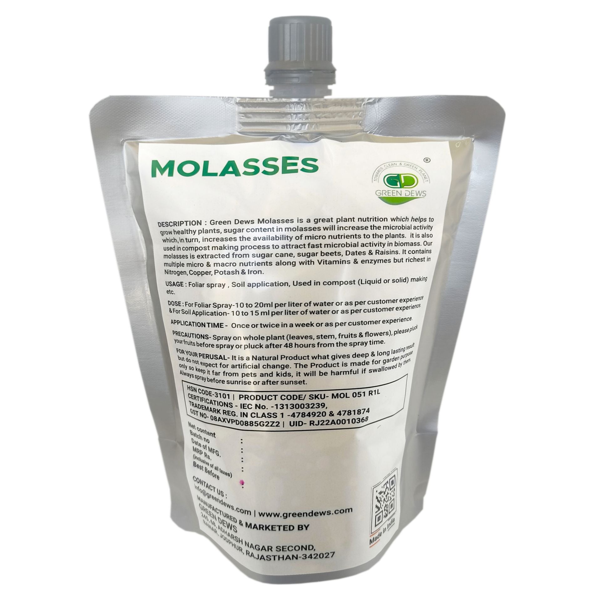 Green Dews Molasses Fertilizer For Plants And Garden Organic Liquid Richest In Nitrogen Copper Potash Iron - hfnl!fe