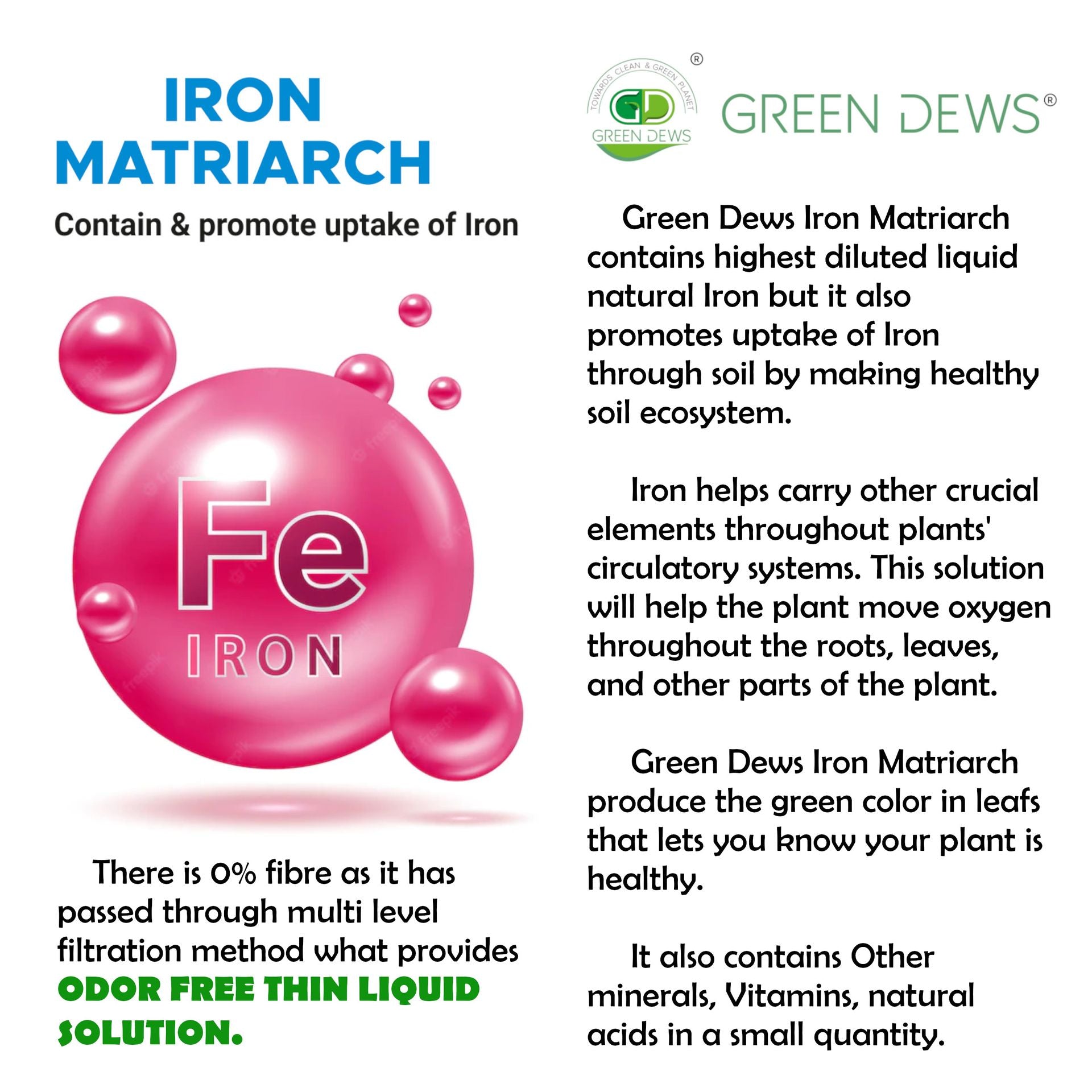 Green Dews IRON FERTILIZER FOR PLANTS ORGANIC LIQUID WATER SOLUBLE IRON MATRIARCH FOLIAR SPRAY substitute of - Iron -Fe EDTA Chelated Iron Dust Powder - hfnl!fe
