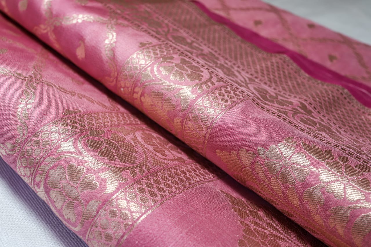 Pink Banarasi brocade Katan silk saree - hfnl!fe