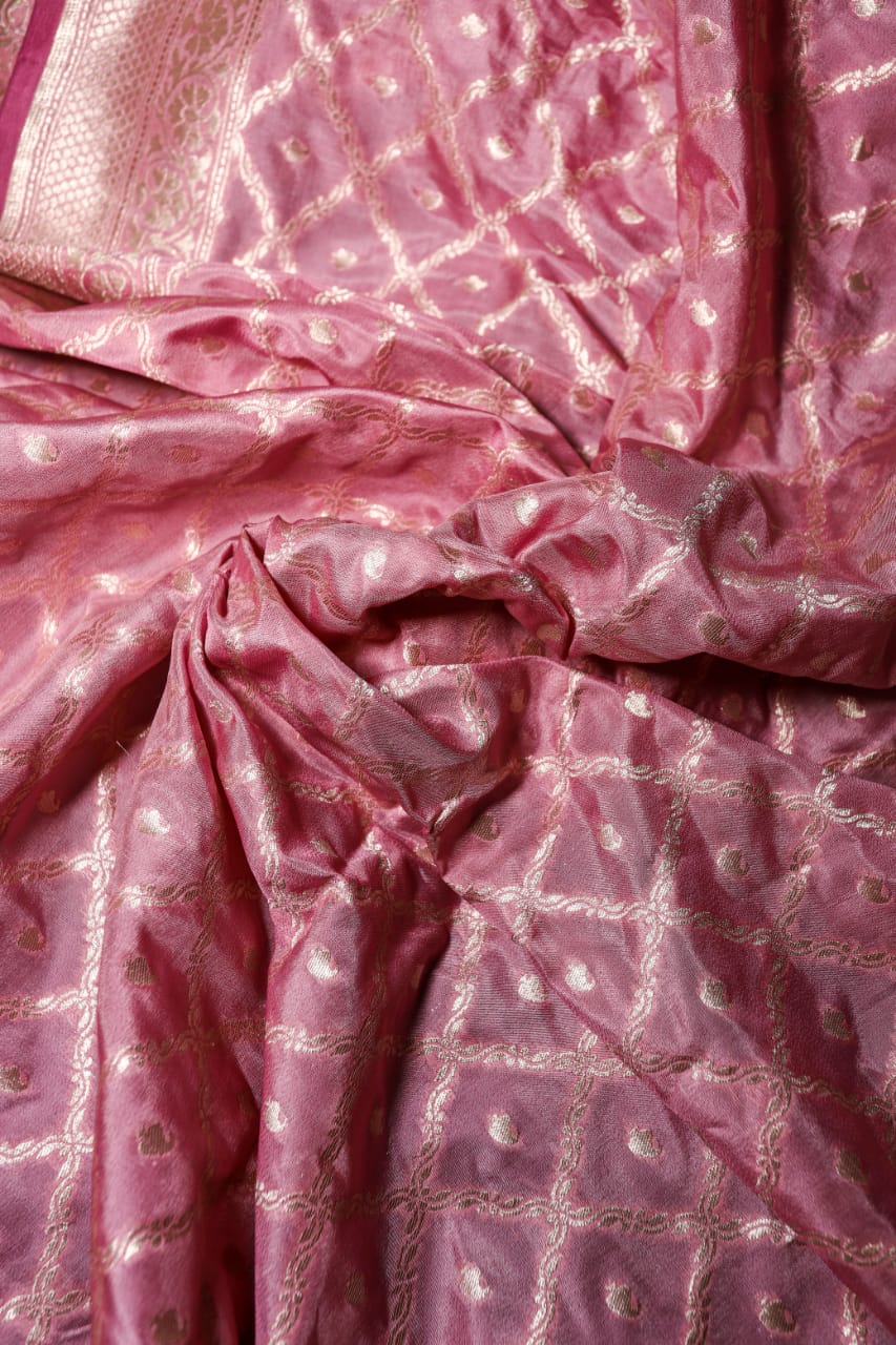 Pink Banarasi brocade Katan silk saree - hfnl!fe