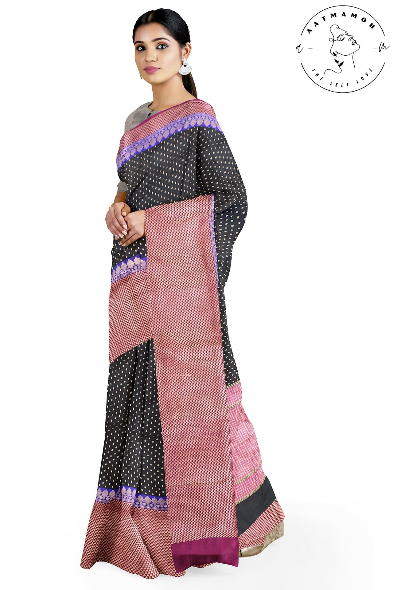 Black Banarasi brocade silk saree - hfnl!fe