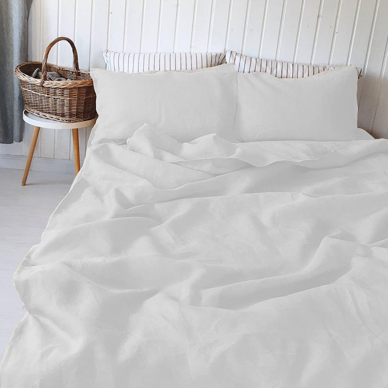 Swaas 100% Pure Linen Lily White Luxury Bedsheet Set - hfnl!fe