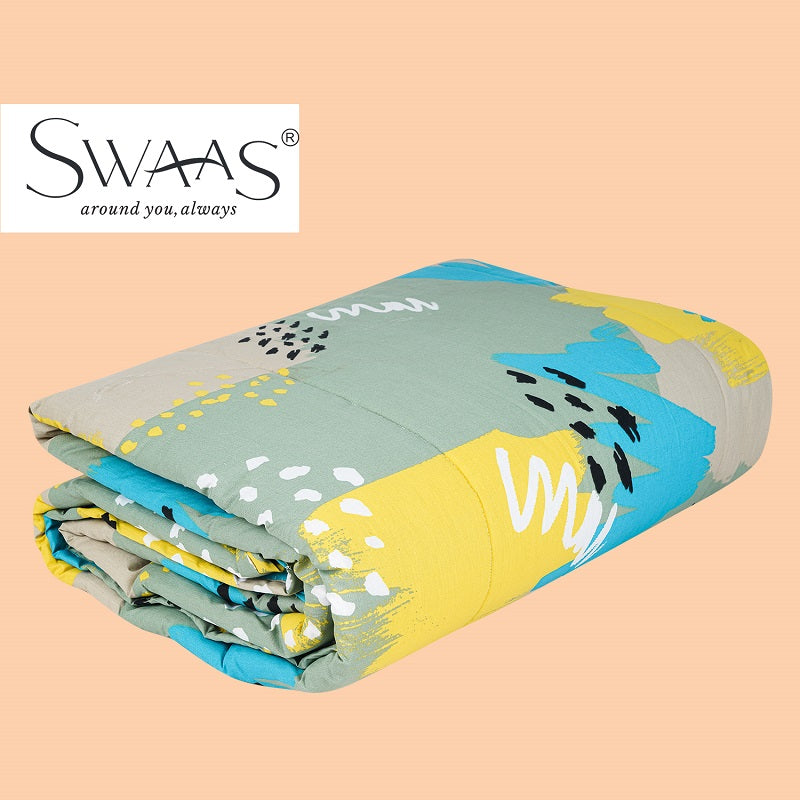 Swaas 100% Pure Cotton Abstract BrushStrokes Reversible Quilt - hfnl!fe