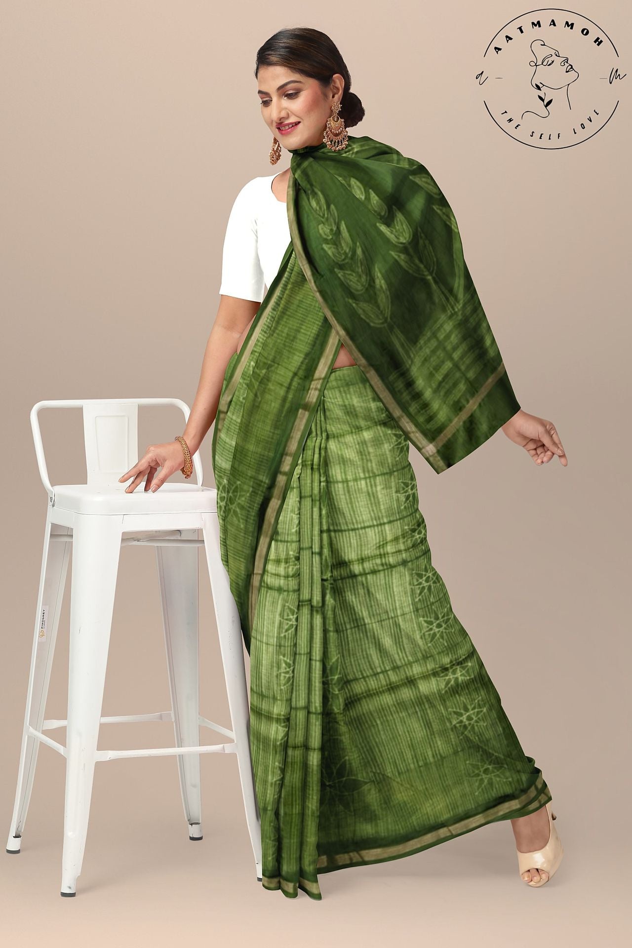 CM- Olive Green color Kanjivaram Silk saree - Silk Sarees - Sarees - Indian