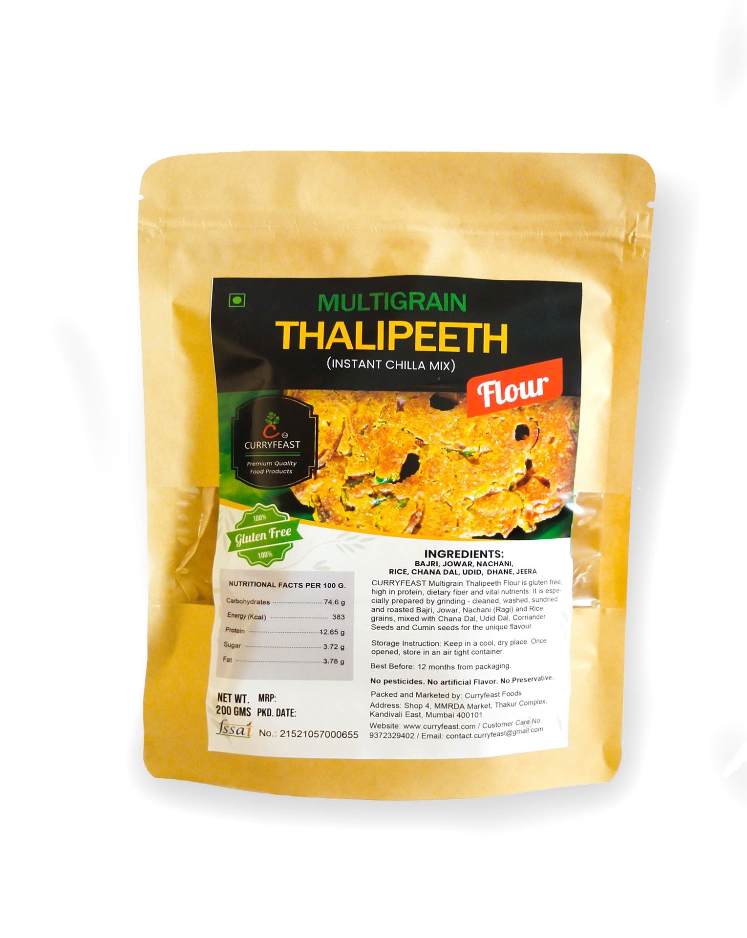 Curryfeast Thalipeeth / Multigrain Instant Chilla Flour 200 gms / Pack of 4 - hfnl!fe