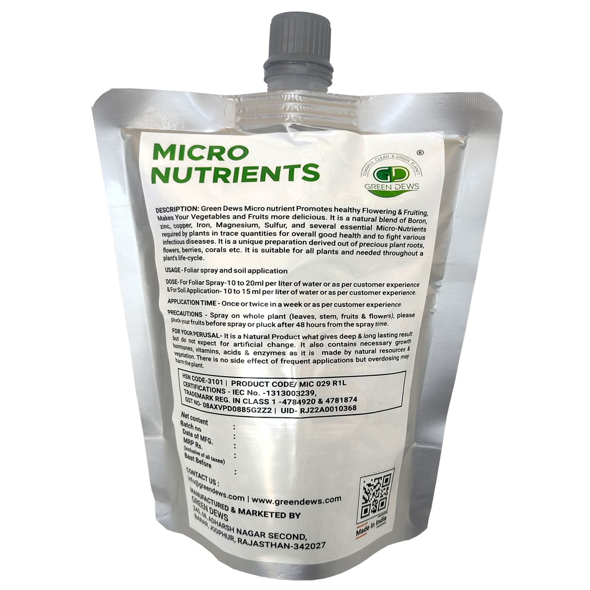 Green Dews Micro Nutrient Fertilizer Organic Natural Liquid for Overall Plant Growth Multi Micronutrients Fertilizers - hfnl!fe