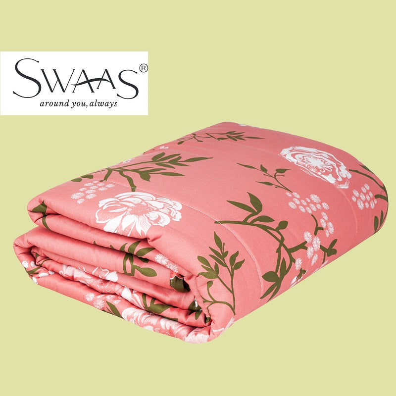 Swaas Antimicrobial 100% Cotton Dusty Floral Pink/Green Reversible Quilt - hfnl!fe