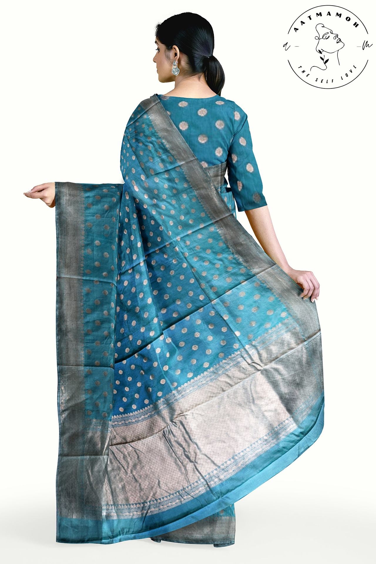 Peacock Blue Bagh Print Cotton Silk Saree