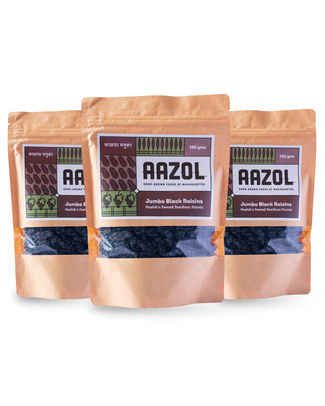 Aazol Jumbo Black Raisins: Nashik's Famed Seedless Kismis - 250gms (Pack of 3) - hfnl!fe