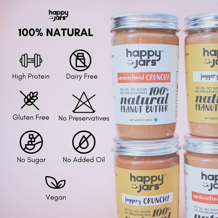 Happy Jars Jaggery Crunchy Peanut Butter (290g) - 10g protein - hfnl!fe