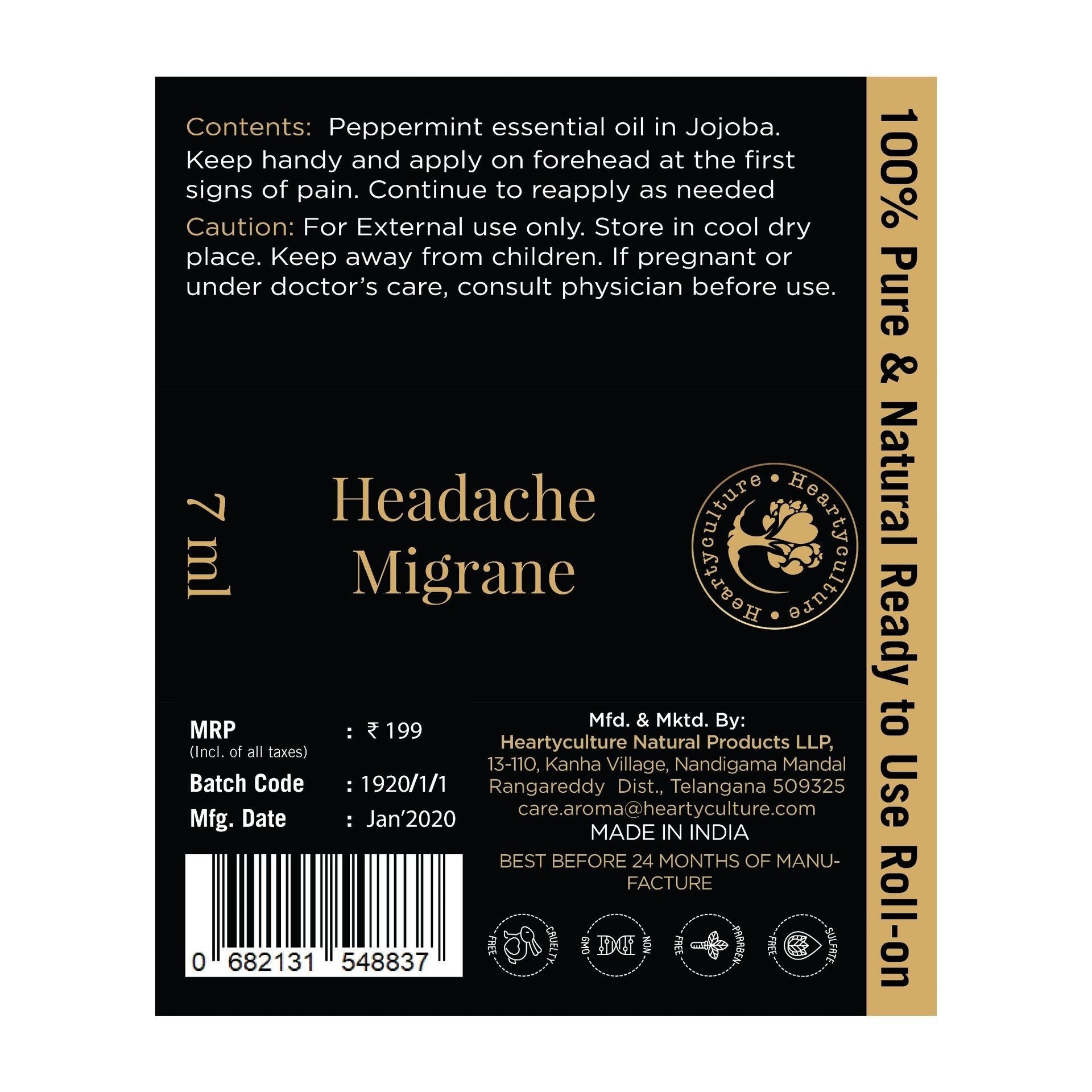 Heartyculture Headache Migrane Roll-on - 7 ml - hfnl!fe