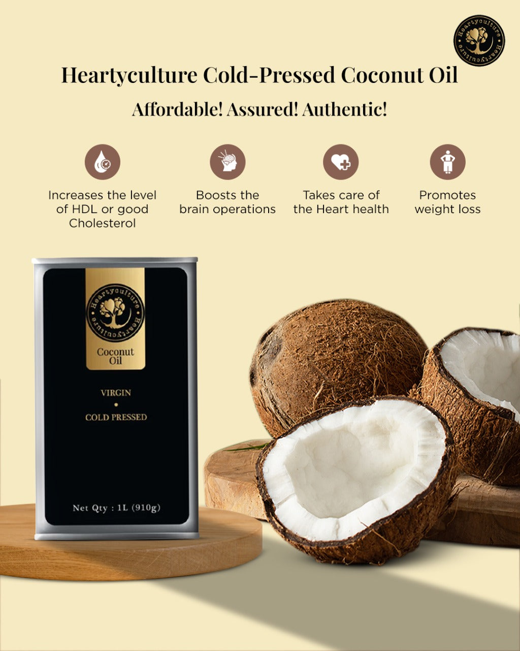 Heartyculture Cold Pressed Coconut Oil - 1 Litre
