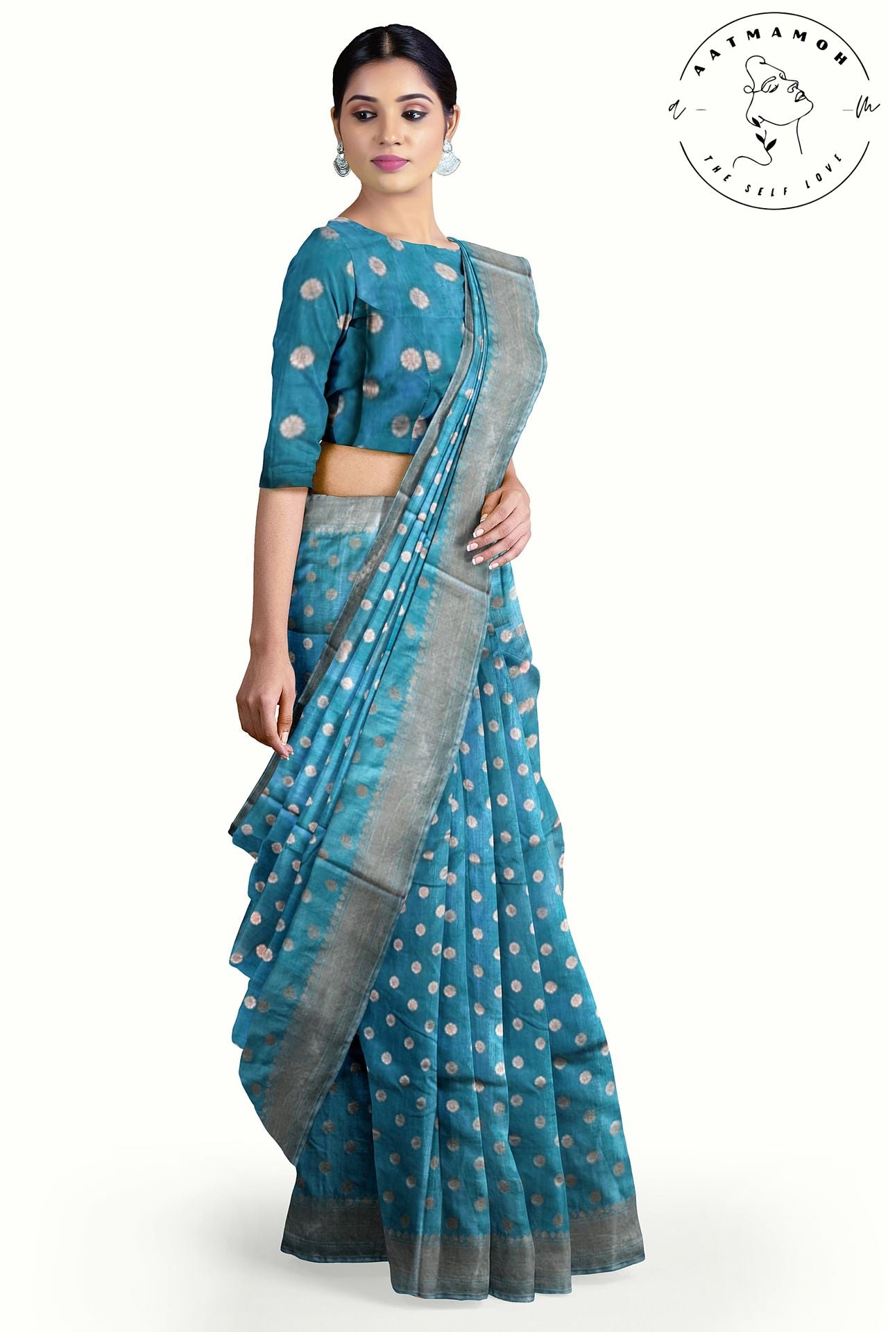 Light Blue Banarasi brocade cotton silk saree - hfnl!fe