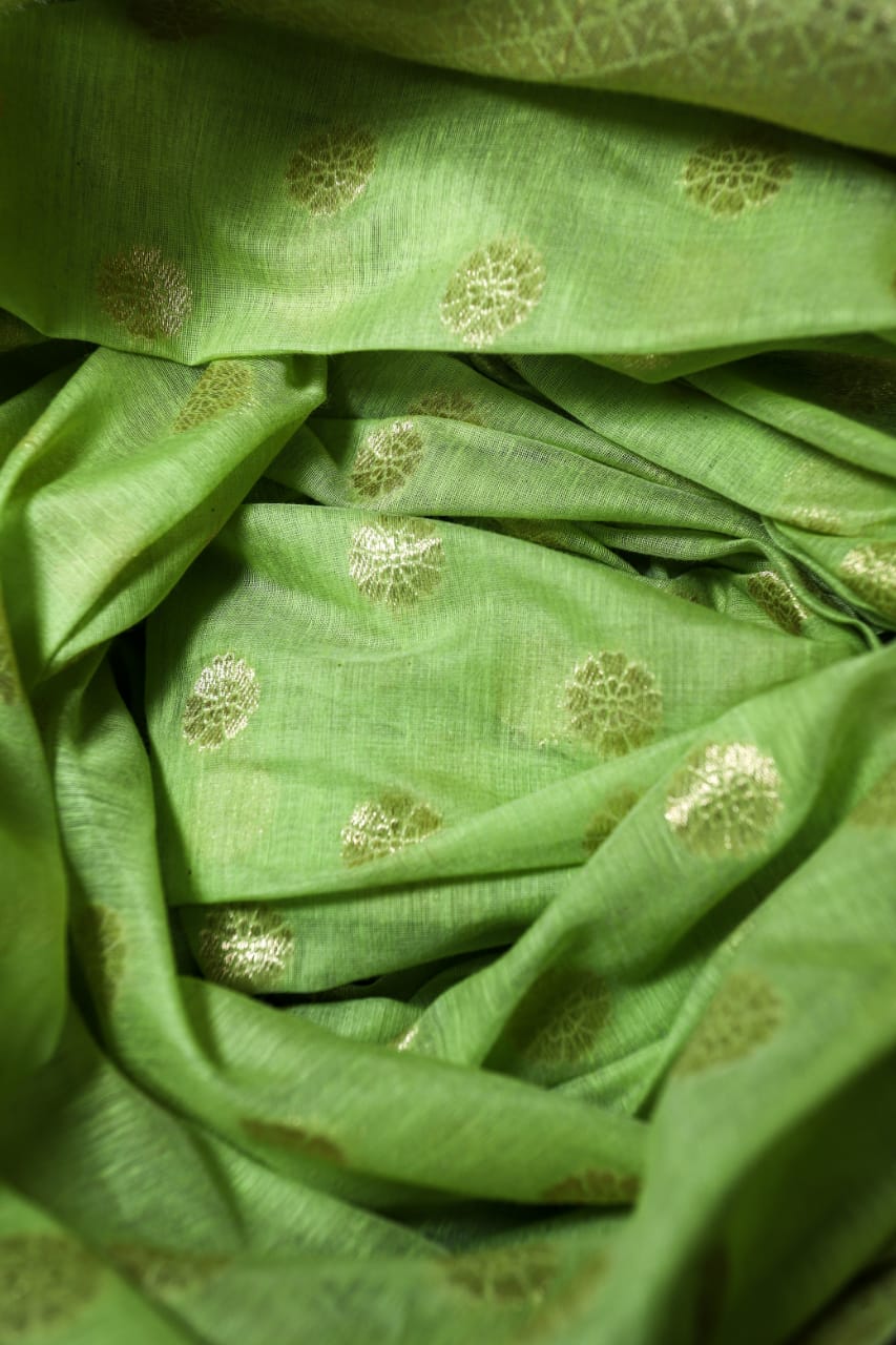 Light Green Banarasi brocade cotton silk saree - hfnl!fe