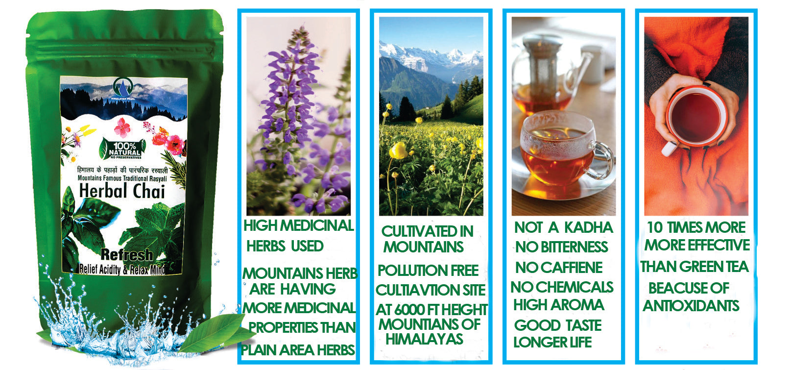 Himalayan Mountains Famous Rasyali Refresh Herbal 100 gm Tea ,10x effective than Green Teas - hfnl!fe