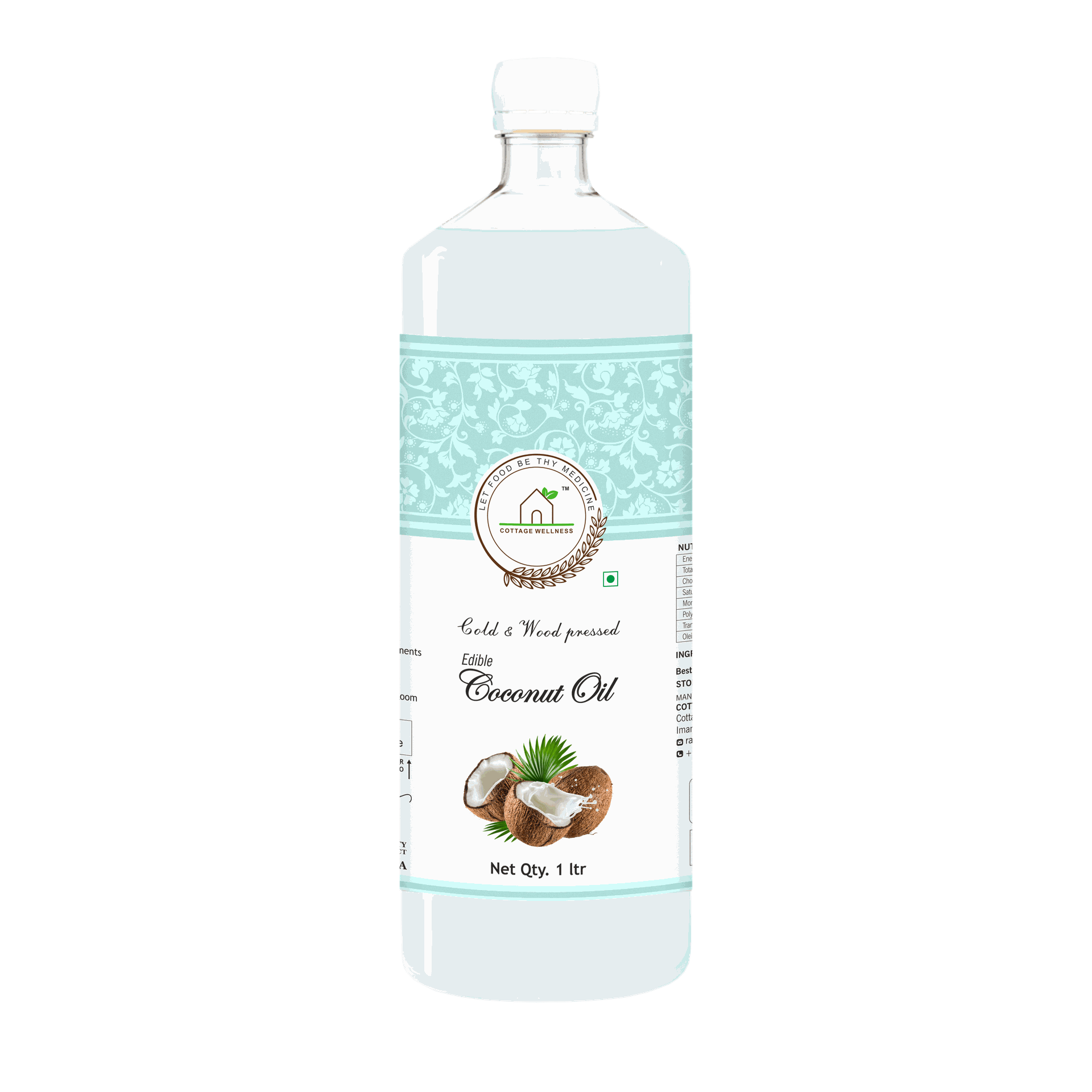 Cottage Wellness Coconut Oil Cold and Wood Pressed Edible 1Litre - hfnl!fe