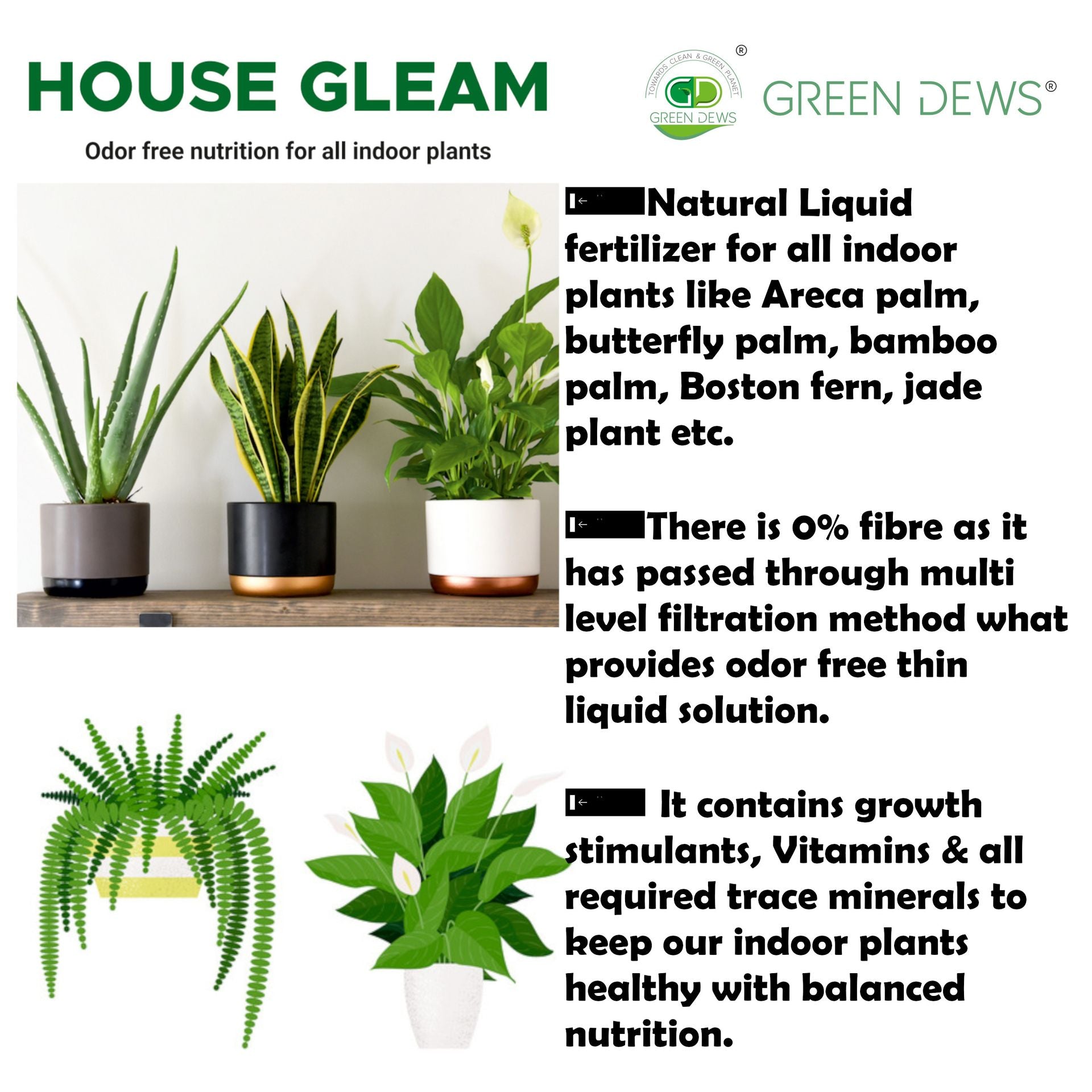 Green Dews Fertilizer for Indoor Plants House Gleam Natural Odor Free Organic Fertilizers for Home Gardening - hfnl!fe