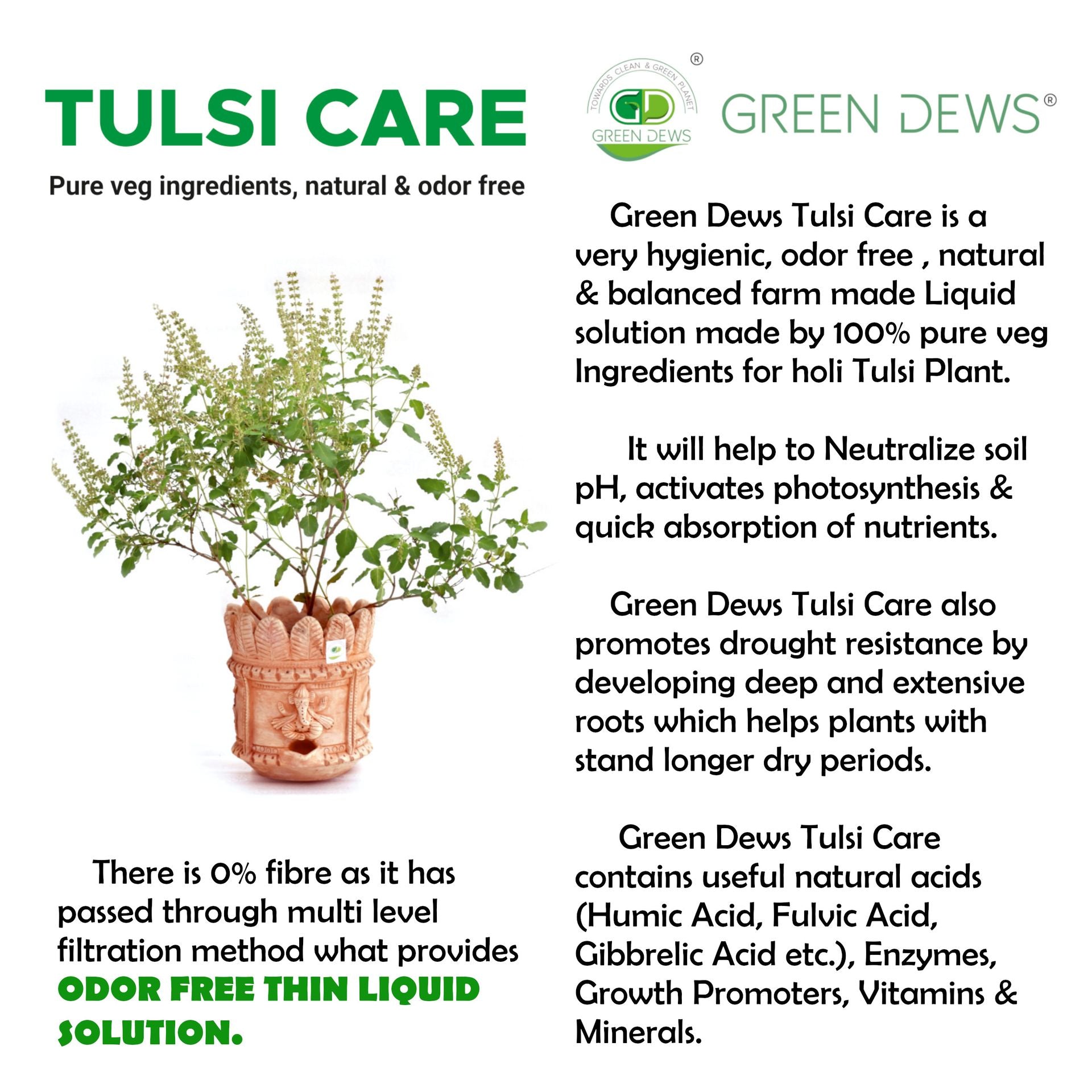 Green Dews Tulsi Plant Fertilizer Khad Organic Liquid Tulsi Care 100