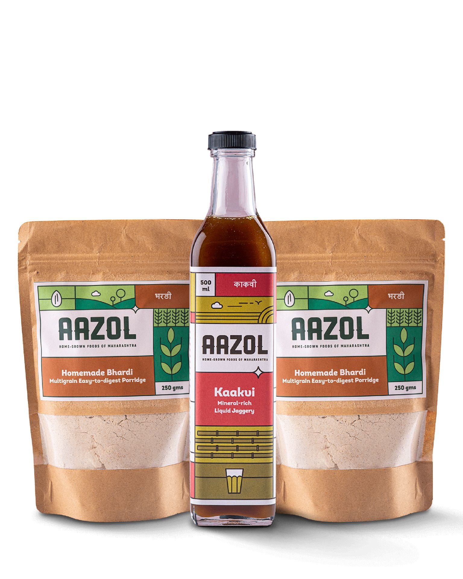 Aazol Healthy Porridge Combo (2 Bhardi: Traditional Baby Porridge + 1 Kaakvi: Liquid Jaggery) - 500g + 500ml - hfnl!fe