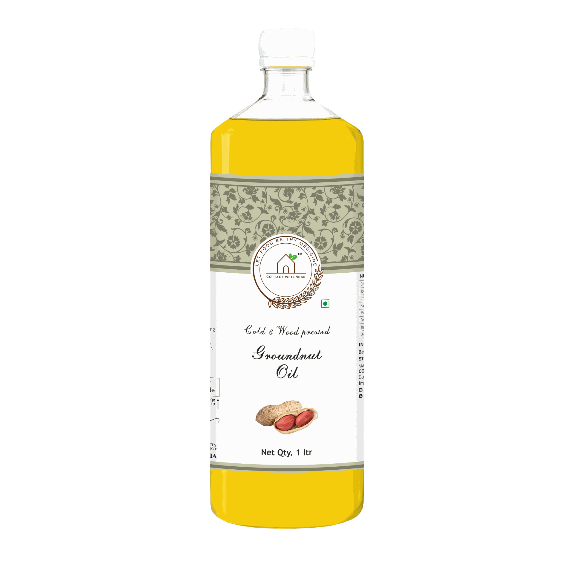 Cottage Wellness Groundnut Oil Cold and Wood Pressed Edible 1Litre - hfnl!fe