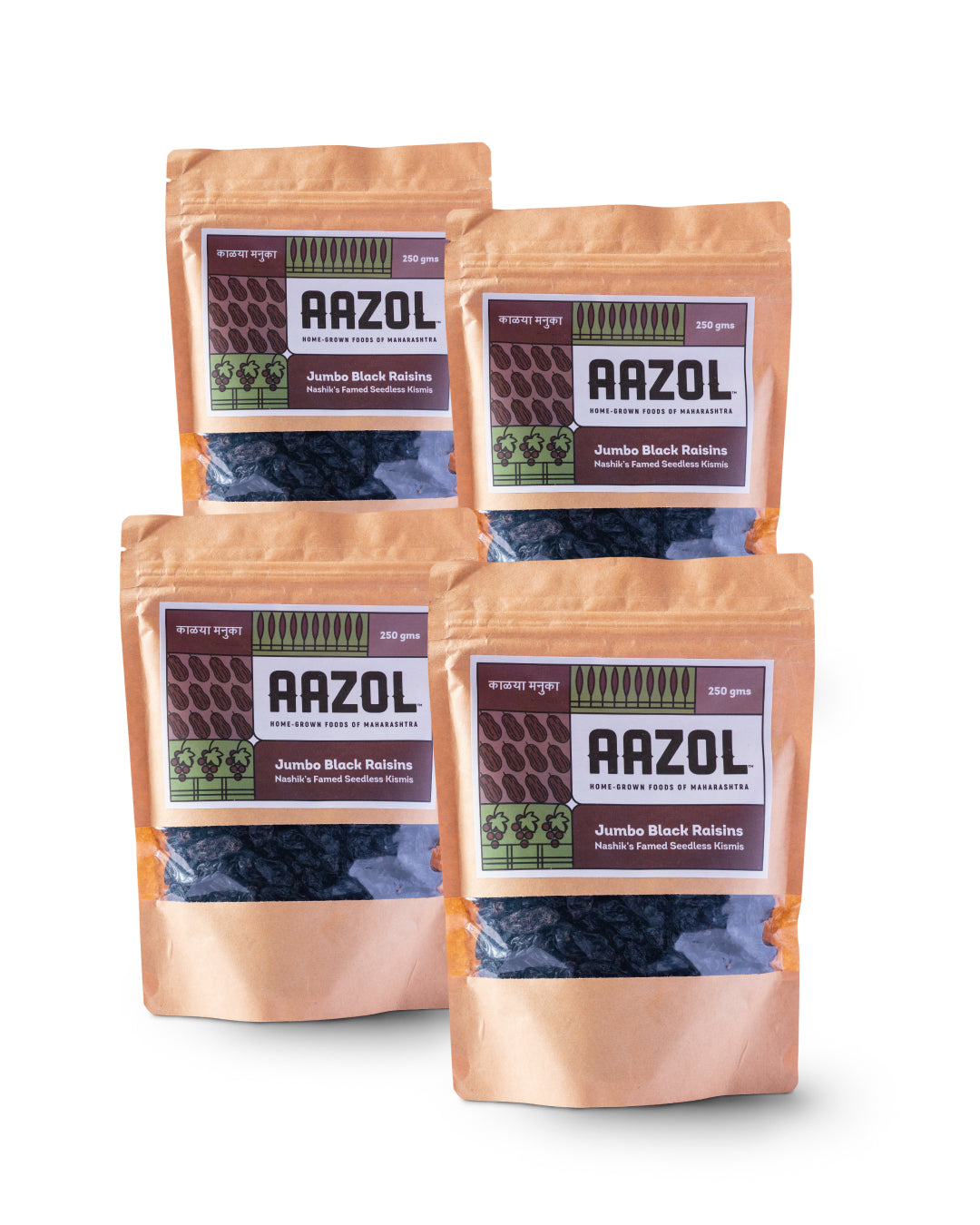 Aazol Jumbo Black Raisins: Nashik's Famed Seedless Kismis - 250gms (Pack of 4) - hfnl!fe