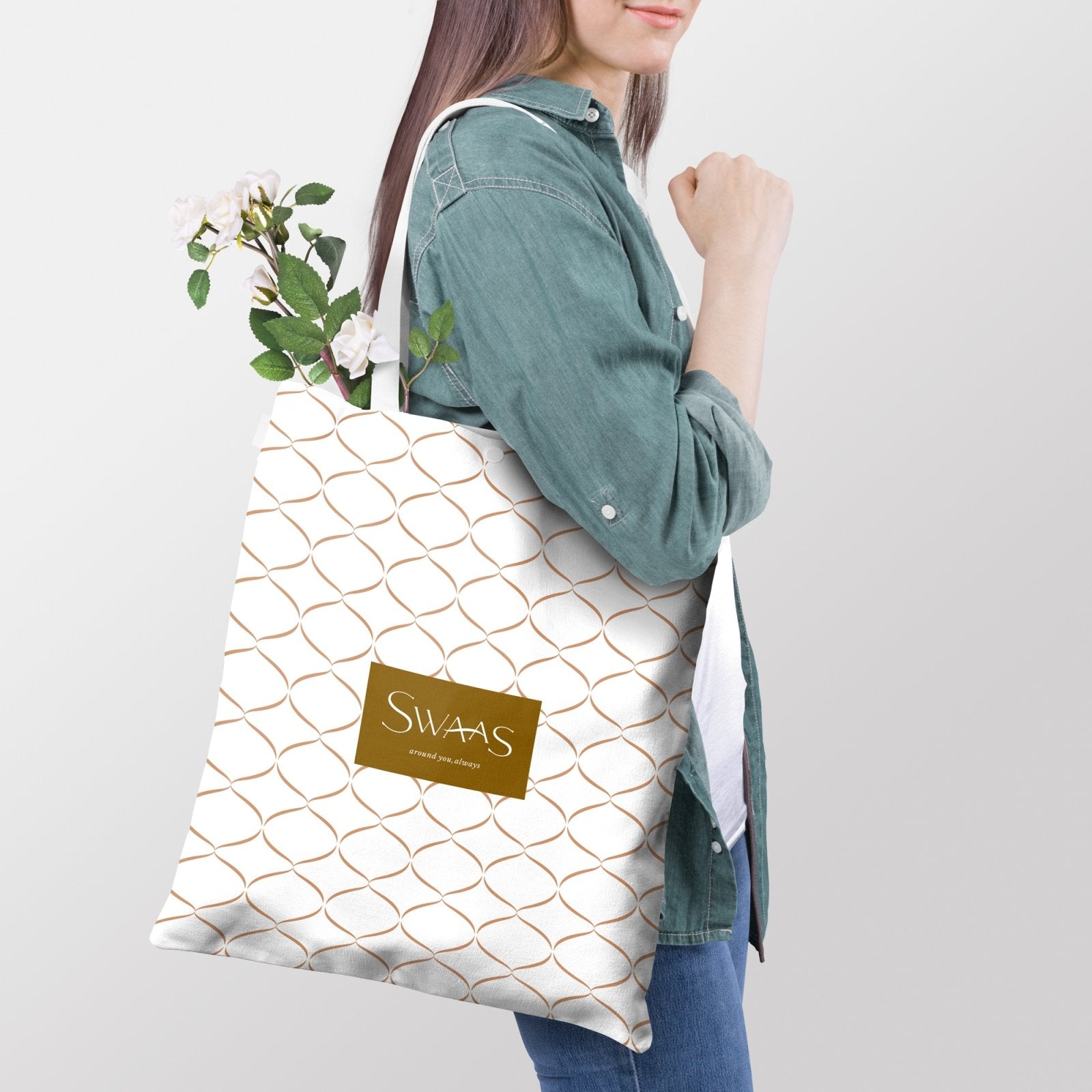 Swaas 100% Cotton Splash-Proof Ivory/Gold Tote Bag for Women - hfnl!fe