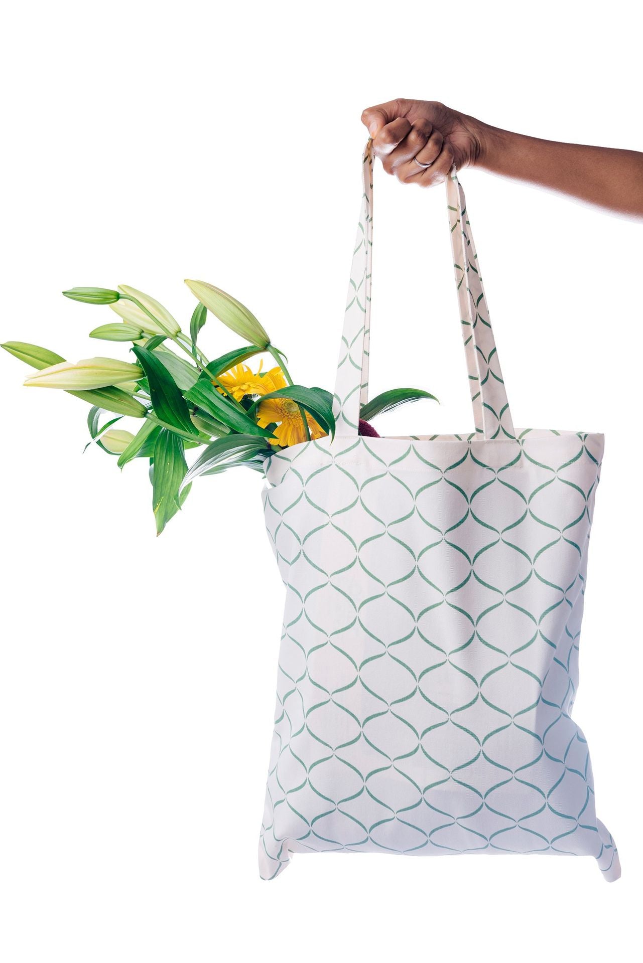 Swaas 100% Cotton Splash-Proof Ivory/Green Tote Bag for Women - hfnl!fe