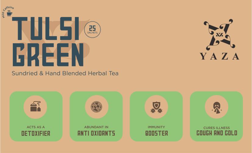 Yaza Tulsi Green Tea - Natural Age Defier & Immunity Booster - loose tea sachets (100grams) - hfnl!fe